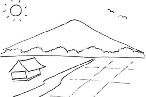 Sketsa Gambar Pemandangan Gunung