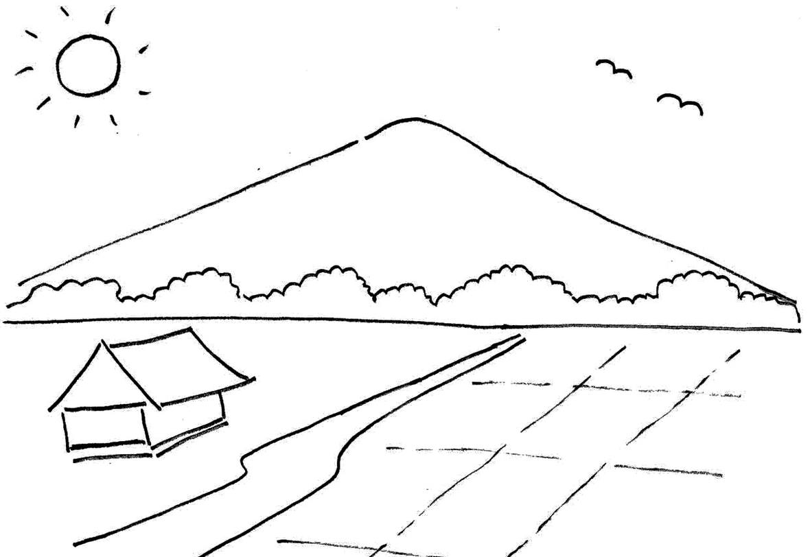 Sketsa Gambar Pemandangan Gunung