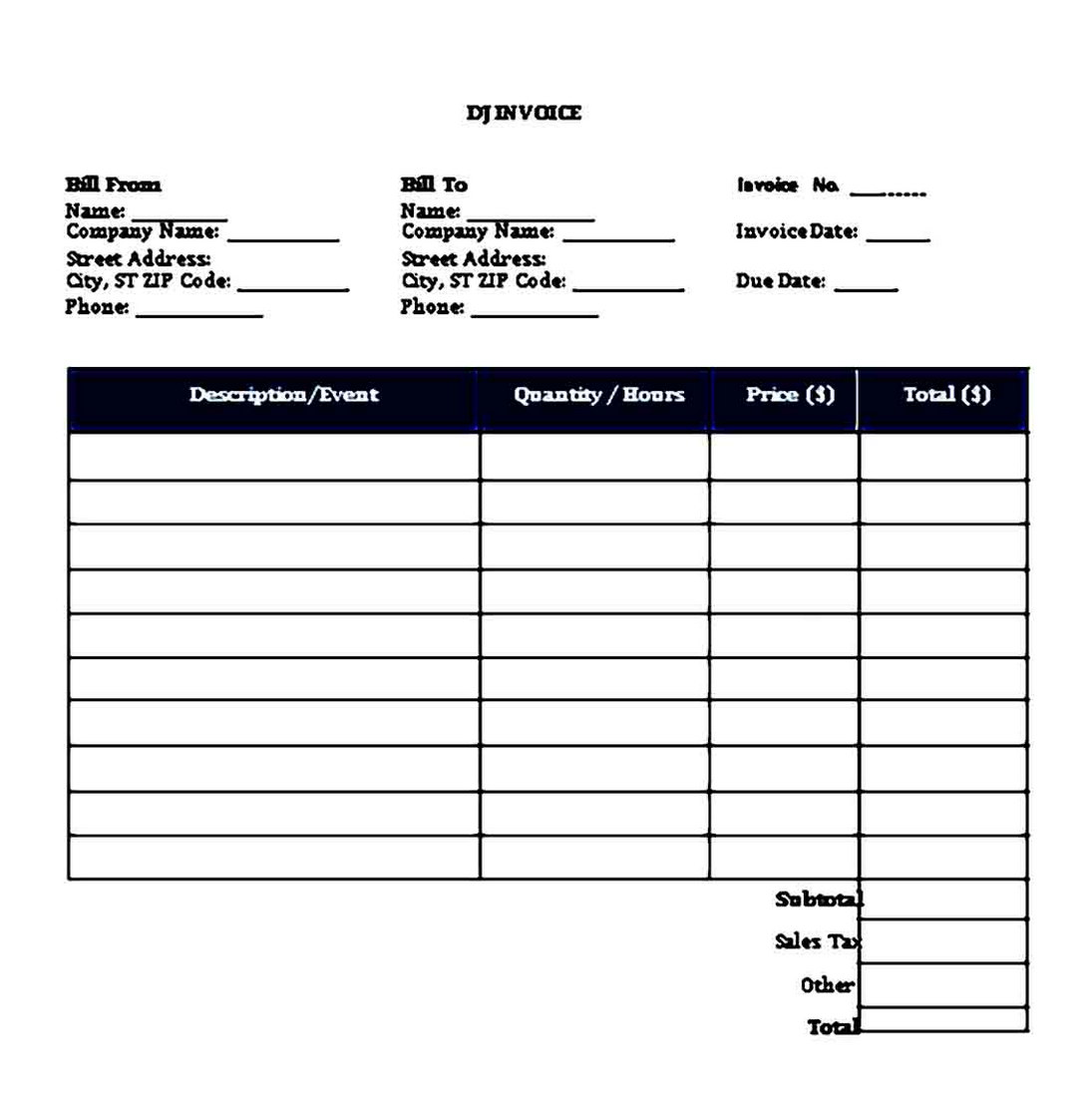 DJ Invoice Template Printable Harian Nusantara